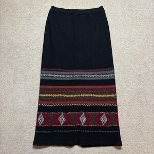 Vtg Double D Ranch Skirt Womens Small Black Wool Southwestern Maxi Knit Pattern